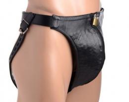 レザー/男性用・内部トゲ付きJock貞操パンティ