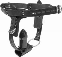 プレミアムレザー■男性用コックリング付きアナルハーネス