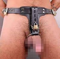 プレミアムレザー■男性用コックリング付きアナルハーネス