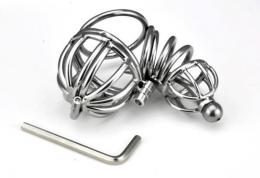 ステンレス製/ボールケージ付き尿道貞操帯(ショート)