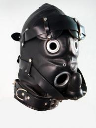 本革・拘束ベルト付全頭マスク★アイマスク・ギャグ付き