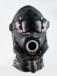 本革・拘束ベルト付全頭マスク★アイマスク・ギャグ付き