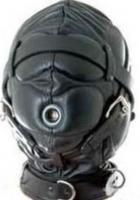 本皮製/全頭マスク★拘束ベルト付き