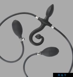 2つのポンプで膨らむ!アナルプラグ■テイル■シリコン製