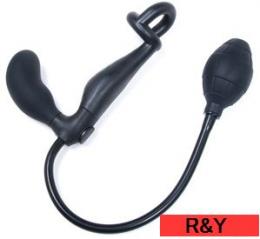 ポンプで膨らむ!前立腺刺激プラグ/コック&ボールハーネス付き