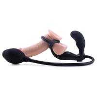 ポンプで膨らむ!前立腺刺激プラグ/コック&ボールハーネス付き