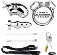 男性用■ベルト付き尿道貞操帯+アナルプラグ