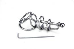 トリプルリング付き尿道プラグ貞操帯/ステンレス製