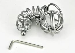 ステンレス製/ボールケージ付き尿道貞操帯(ロング)